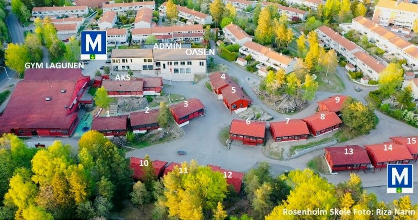Foto: Riza Narin Kart over skolen, en gruppe bygninger med trær rundt seg