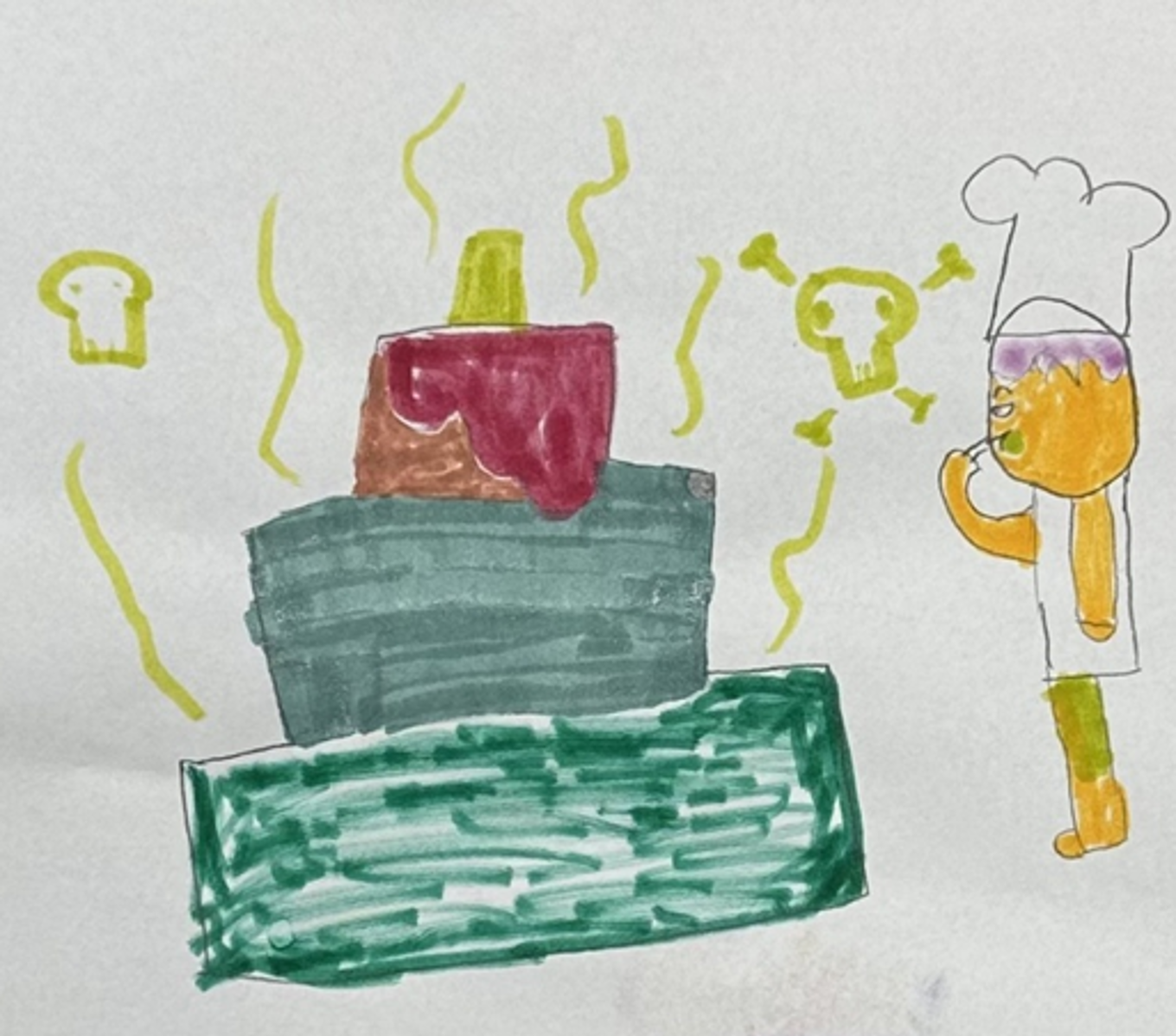 En tegning av en stinkende og farlig kake