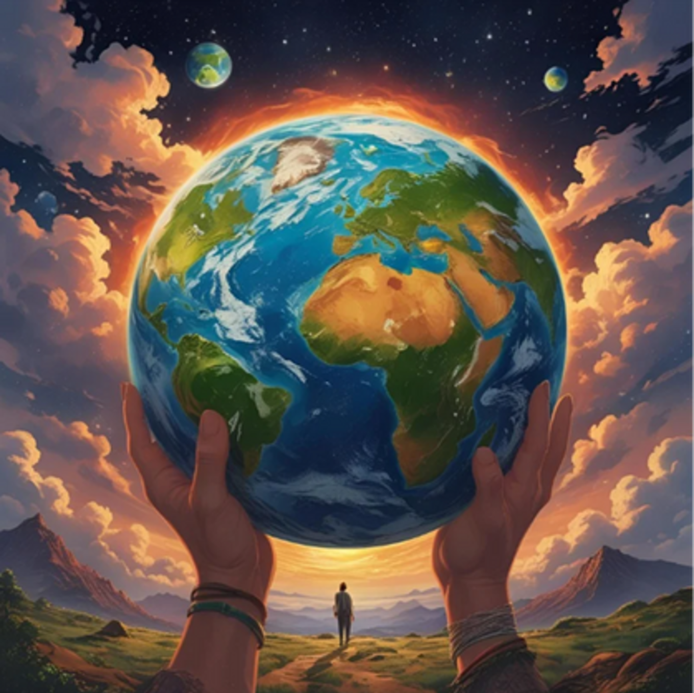 en person som holder en planet