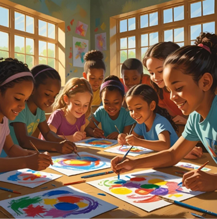 en gruppe barn som sitter ved et bord