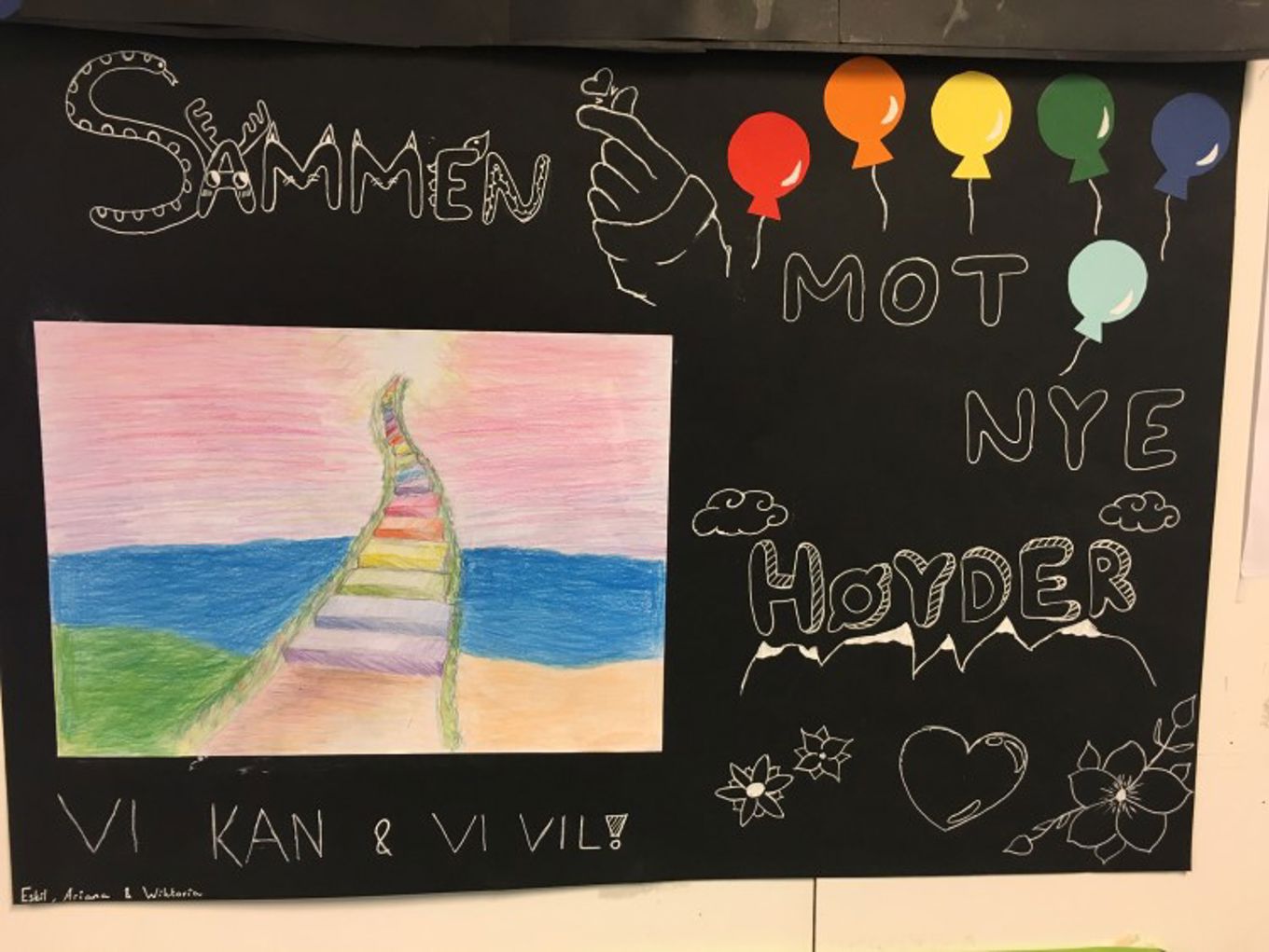 En tegning av en fargerik trapp som går opp i evigheten.